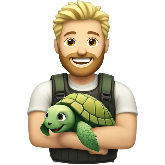 Bearded blond man with spiked hair holding a sea turtle  emoji