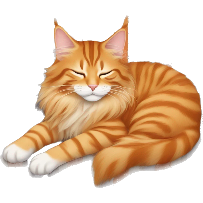 Orange Maine Coon sleep on striped rug emoji