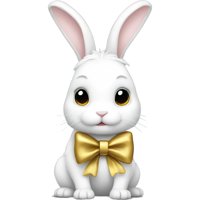 A white bunny   with a gold bow  emoji