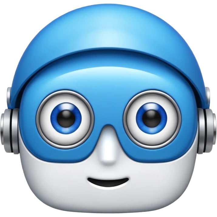 “Um robô branco e azul, com olhos digitais grandes, jeito atrapalhado e aparência muito fofa.” emoji