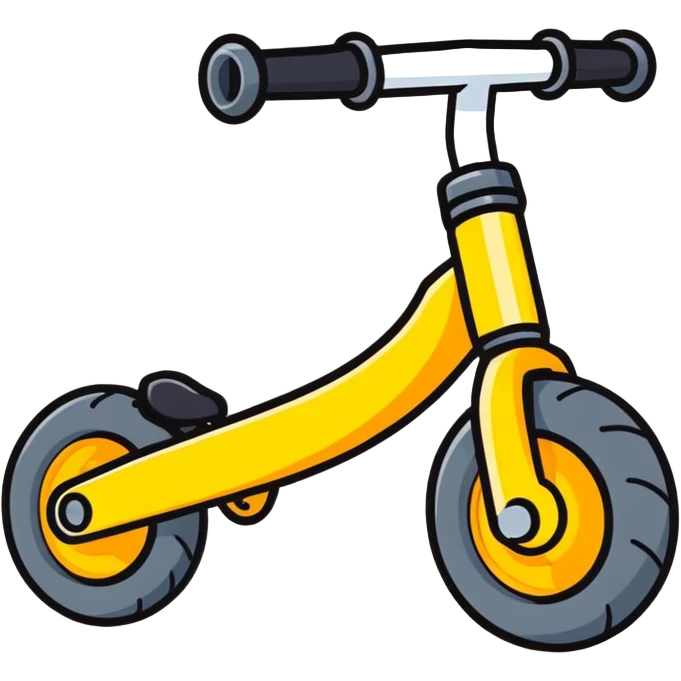 toddler bike with two extra wheels, bright and fun, cartoon style emoji