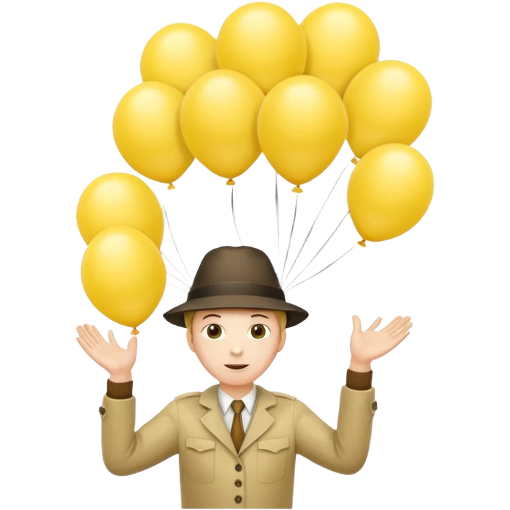 человек зацепился о шарики желтого цвета и летит вверх, видно только голову и шарики и руки emoji