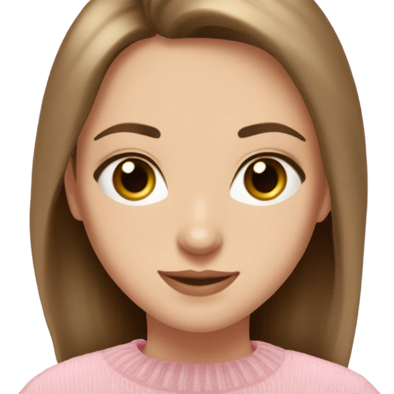 Pretty hazel eyes white girl and brown hair with light pink sweaterl reading coquette emoji