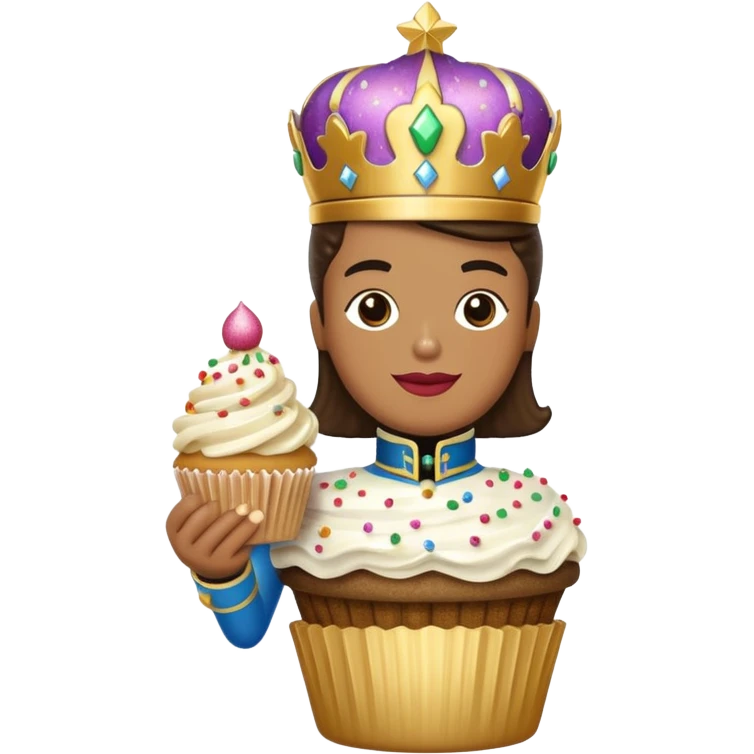 sparkly nutcracker holding a cupcake with sprinkles emoji