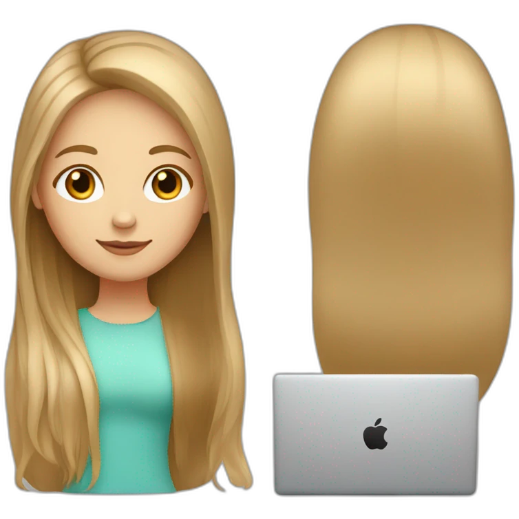 smm white girl with light brown straight long hair and apple laptop emoji