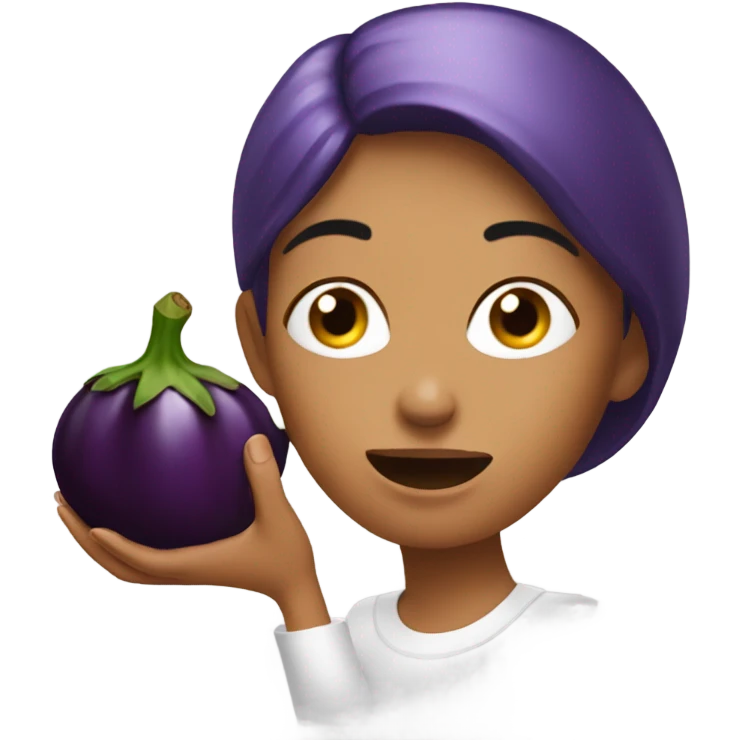 Woman eating eggplant whole emoji