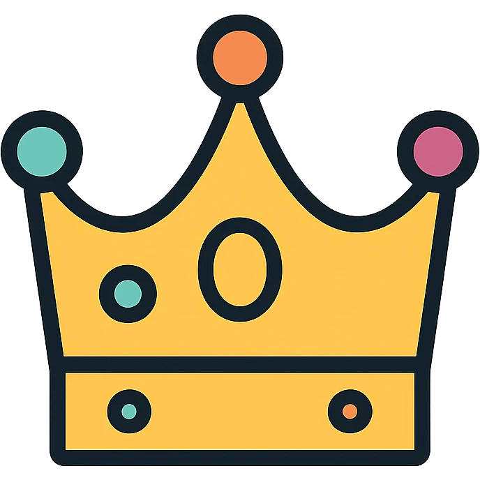 vector icon of a crown with gold and colorful elements, elegant and minimalist flat design, isolated on white background, award badge style, 2D flat vector, trending icon look, soft shadows, no text, perfect for commercial use, icon style emoji