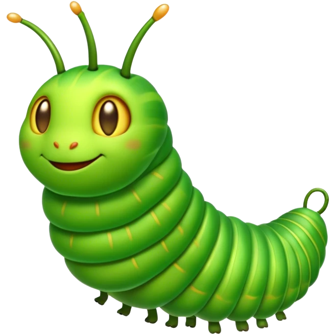 Cinematic Noble Caterpillar Portrait Emoji, Poised and vibrant, with a segmented, gently curving body adorned in bright, lively hues and delicate, inquisitive eyes, Simplified yet charmingly detailed features, highly detailed, glowing with a soft, verdant radiance, high shine, intelligent and resilient, stylized with an air of natural transformation, focused and curious, soft glowing outline, capturing the essence of a watchful caterpillar that appears ready to inch out of the screen with gentle determination! emoji