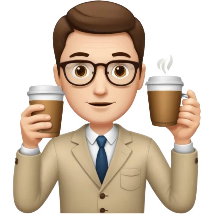 a white man with two glasses of coffee emoji