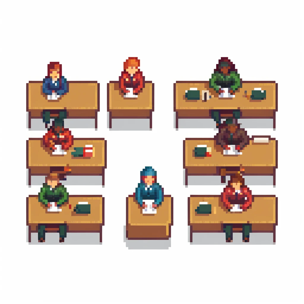 group of students sitting at desks emoji