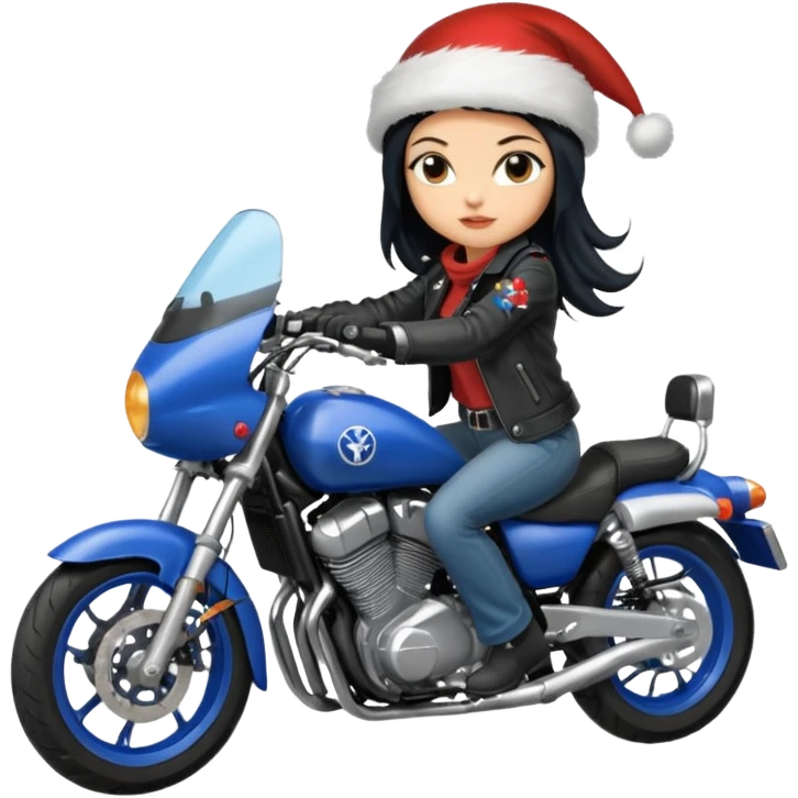 biker girl black long hair moto christmas yamaha blue emoji