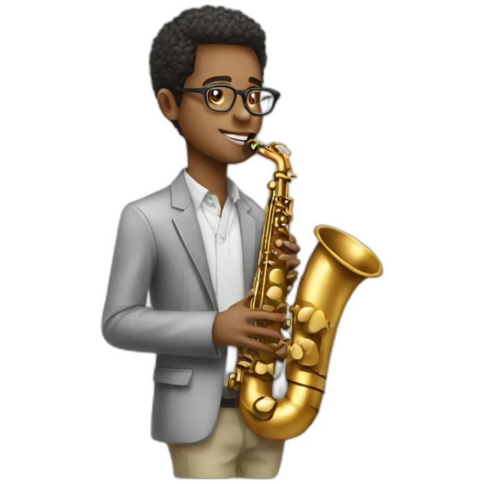 young man glasses saxophone emoji