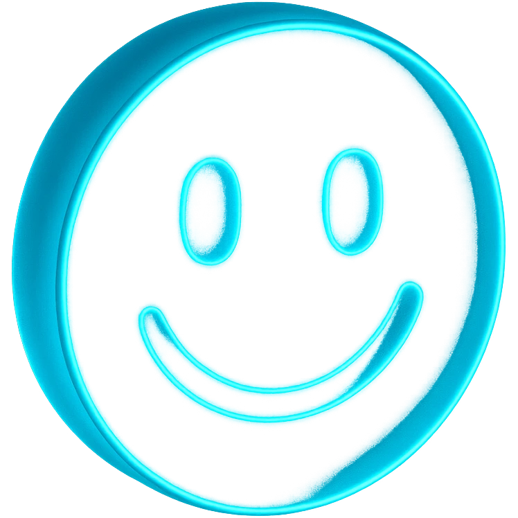 smiley face emoji in matte glass style with Tron-inspired neon glow emoji