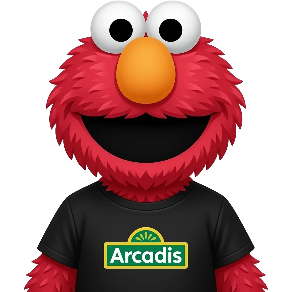 ELMO sesame street, with a Black tshirt on which has the Arcadis brand logo on it emoji