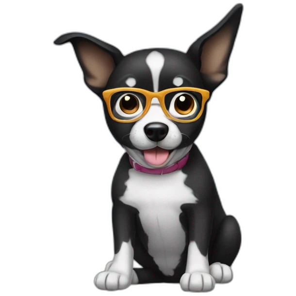 Black dog with short hair and white su glasses emoji