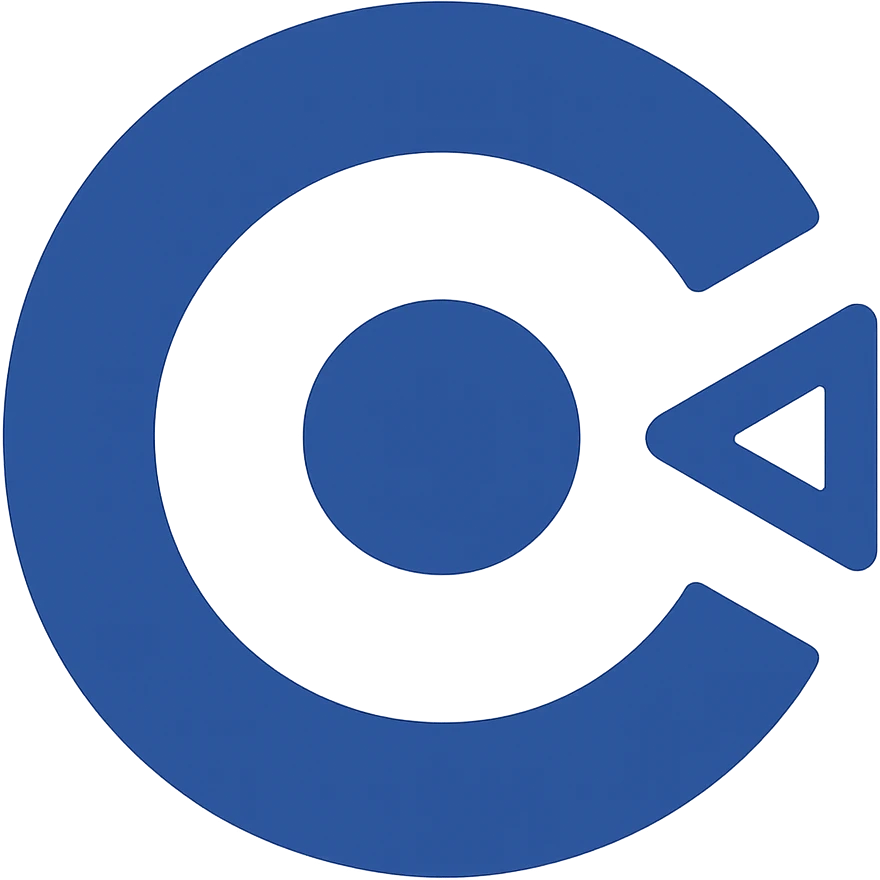 Construct 3 logo in a very simple flat color clip art style, minimal design, blue color, no text, transparent background. emoji