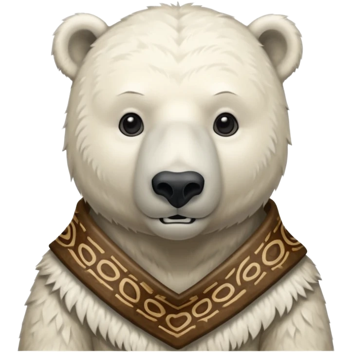 a polar bear wearing ancient animal skin cloth, half body, icon emoji