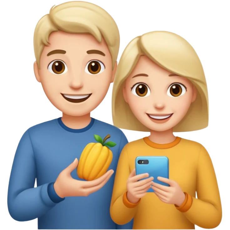 Dos personas felices comprando algo emoji