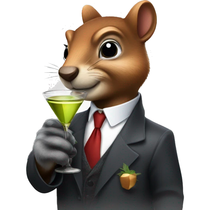 a mafia looking squirrel holding a martini drink emoji