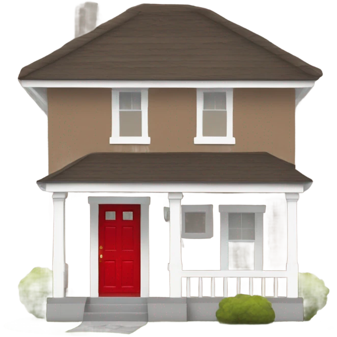 Brown colored ranch style house with a red  front door  emoji