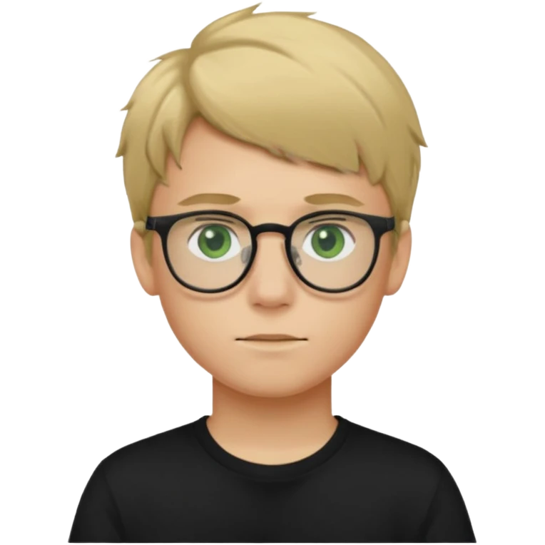 Generate me a profile picture like with a teenage boy who has dirty blond hair, green eyes, glasses and a black t-shirt emoji