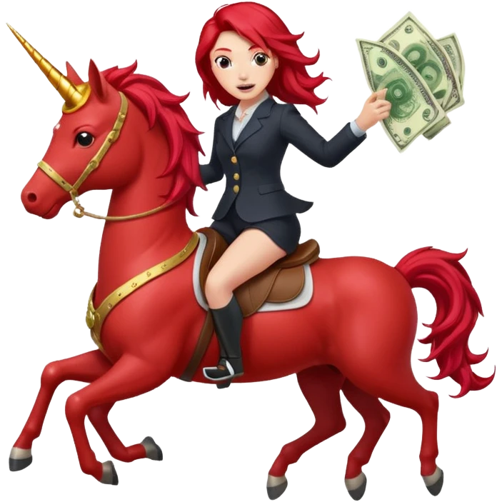 red horse red hair agressive unicorn running money on on the saddle emoji