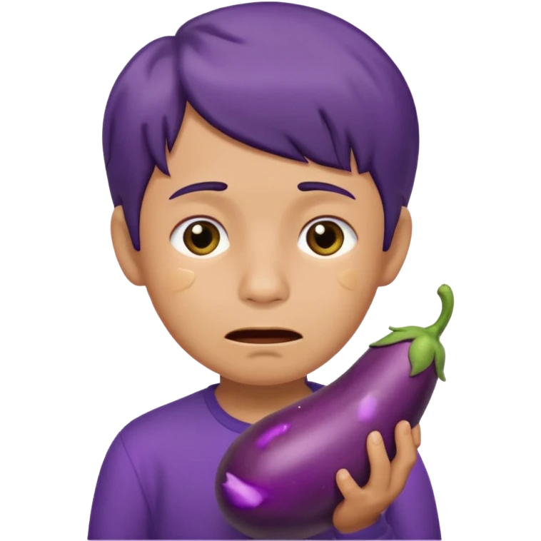 crying boy with eggplant in hand emoji