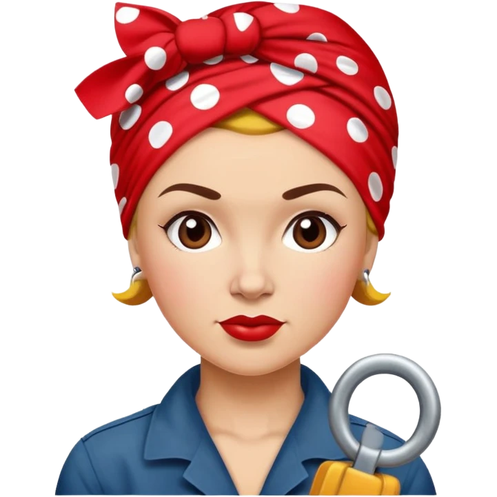 Rosie the Riveter, close-up, strong woman, red polka dot headscarf emoji
