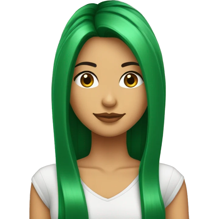 Chica morena con pelo más largo de un lado con mechas PELIRROJAS Y OJOS VERDE emoji
