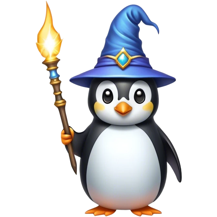 penguin wizard with sparks coming out of his wand emoji
