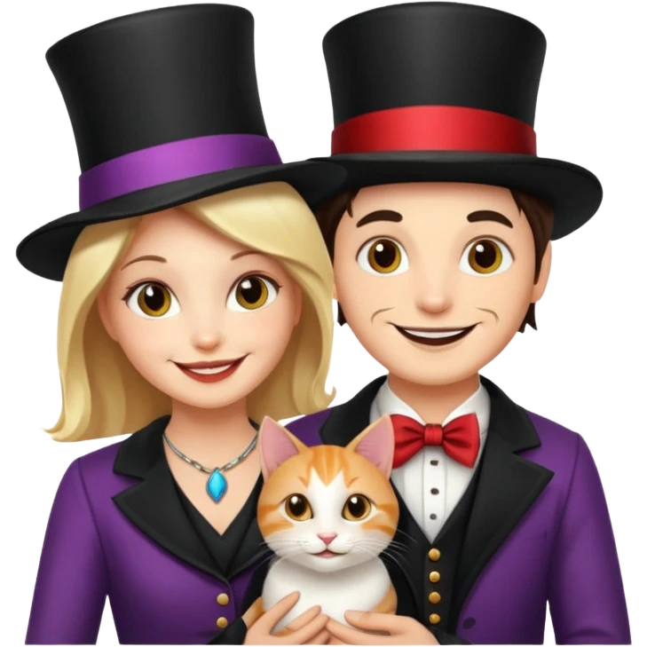 magician couple and their pet cat emoji