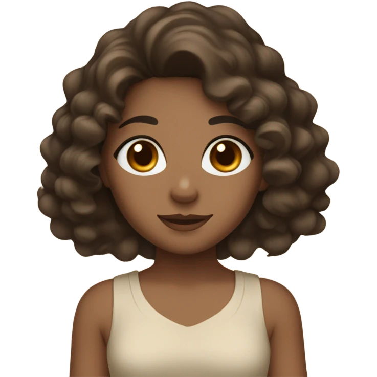 Girl with brow eyes, long eye lashes ,wavy curly dark brown hair ,sand skin color emoji