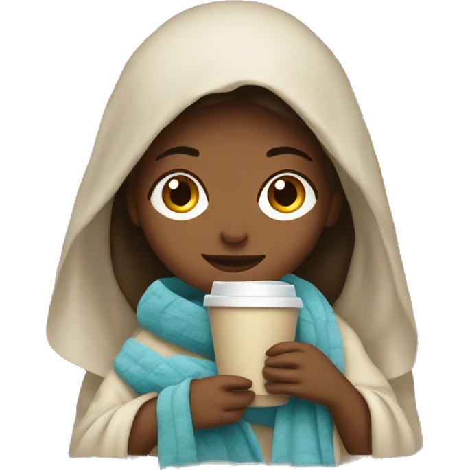 girl with blanket and coffee emoji
