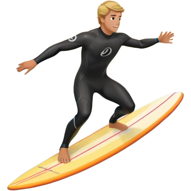 A surfer riding a large wave, skillfully balancing on their board as the ocean crashes around them. The scene captures the energy and excitement of surfing, with the sun setting in the background and the water sparkling under the light. emoji