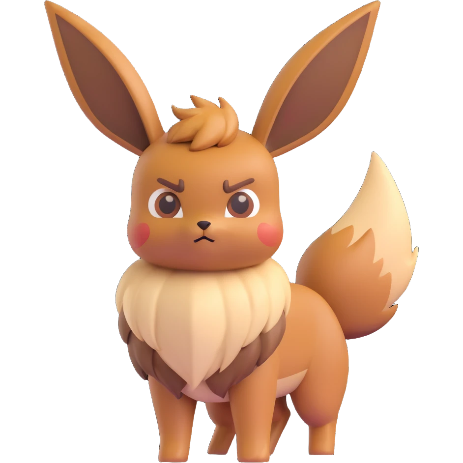 Eevee looking grumpy and fierce, standing tall, Microsoft Windows 10 2019 emoji design style emoji