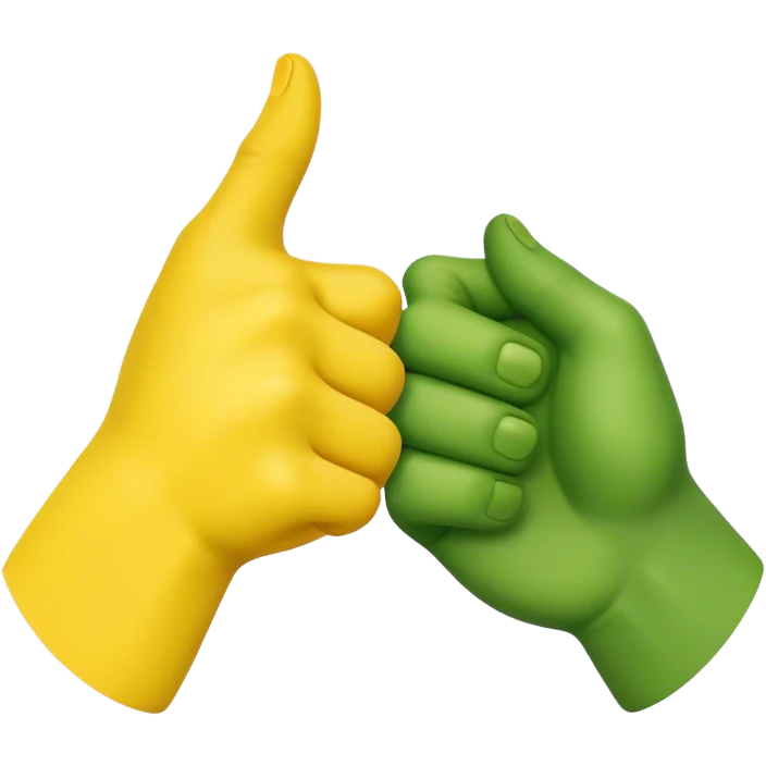 green hand and yellow hand handshake emoji