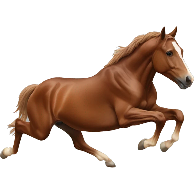 jumping mid air brown Thoroughbred horse no person on it emoji