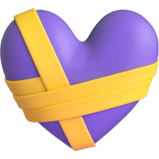 purple and yellow heart with a bandage emoji