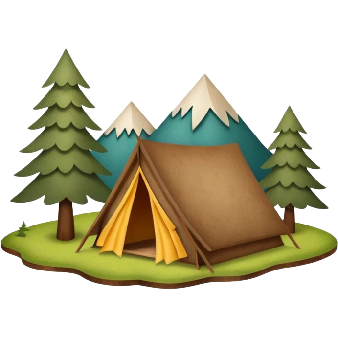 Wooden Camping sign made of felt texture, scrapbooking style, transparent background emoji