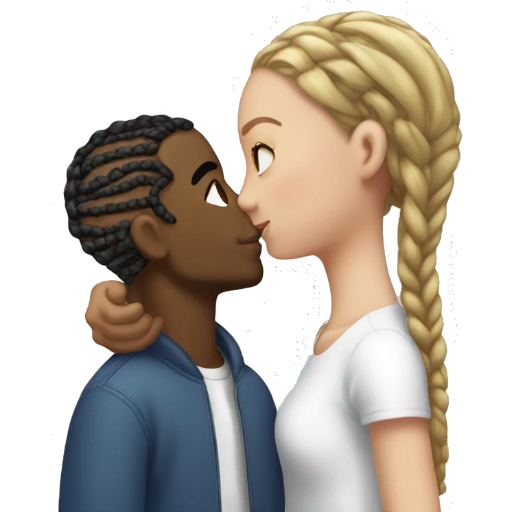 black man with cornrows kissing white brunette girl emoji