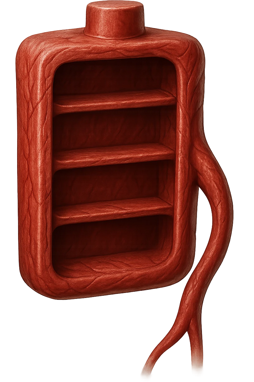 3D realistic medical illustration with red battery emoji