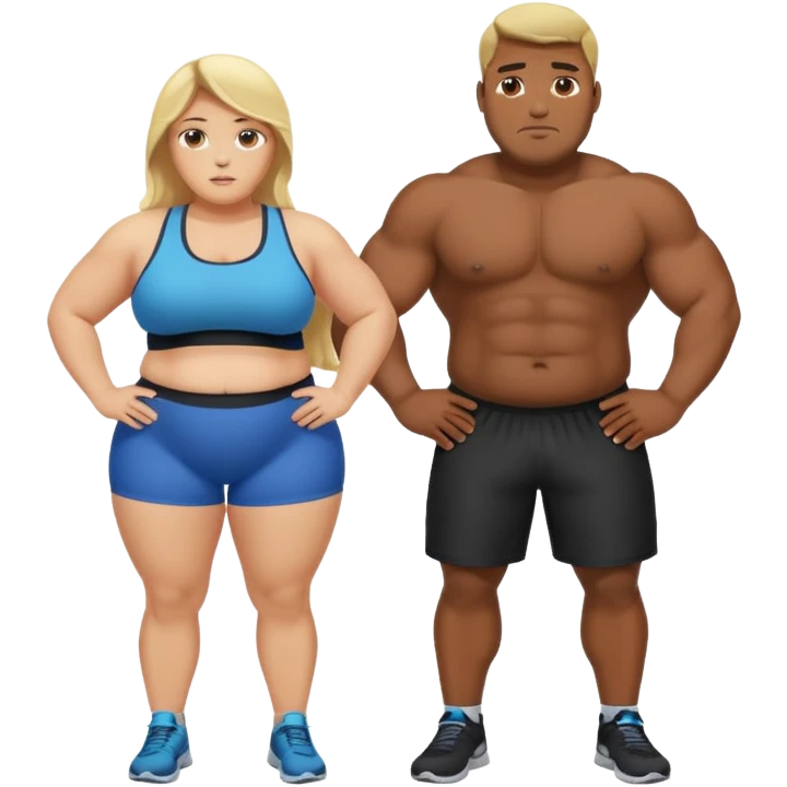 Obese blonde working out with muscular black man  emoji