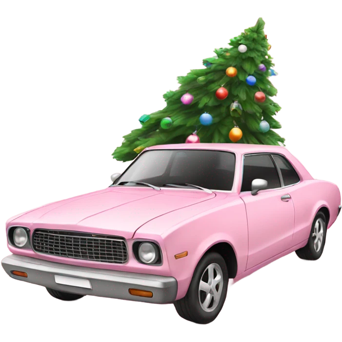 Christmas light pink car with Christmas tree emoji