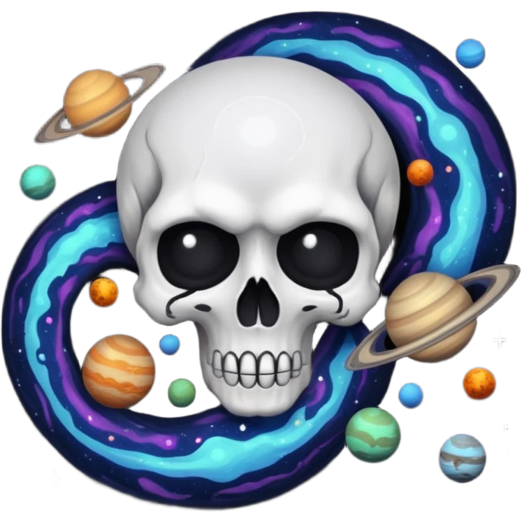 image of deep black space, with planets, stars an a galaxy, in the style of your bleeding skull art. emoji