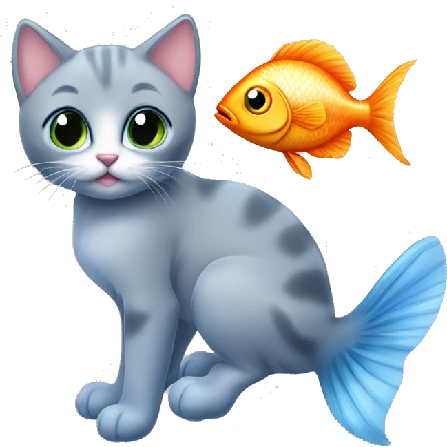 blue eyes grey kitten and fish emoji