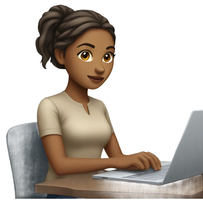 Medium hair straight light skin  Brown girl, computer science intern with a computer  emoji