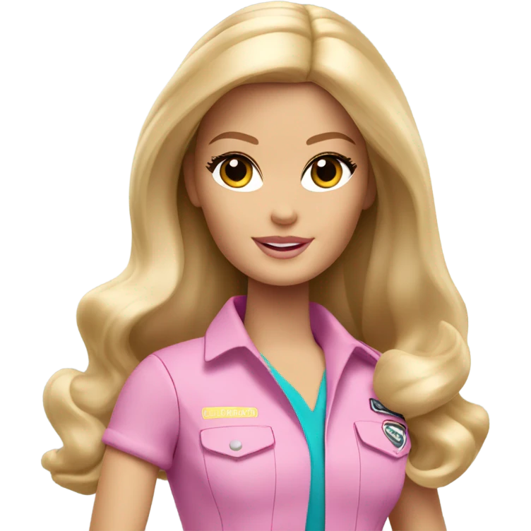 Blonde zookeeper Barbie with brown eyes, long shiny blonde hair,  emoji