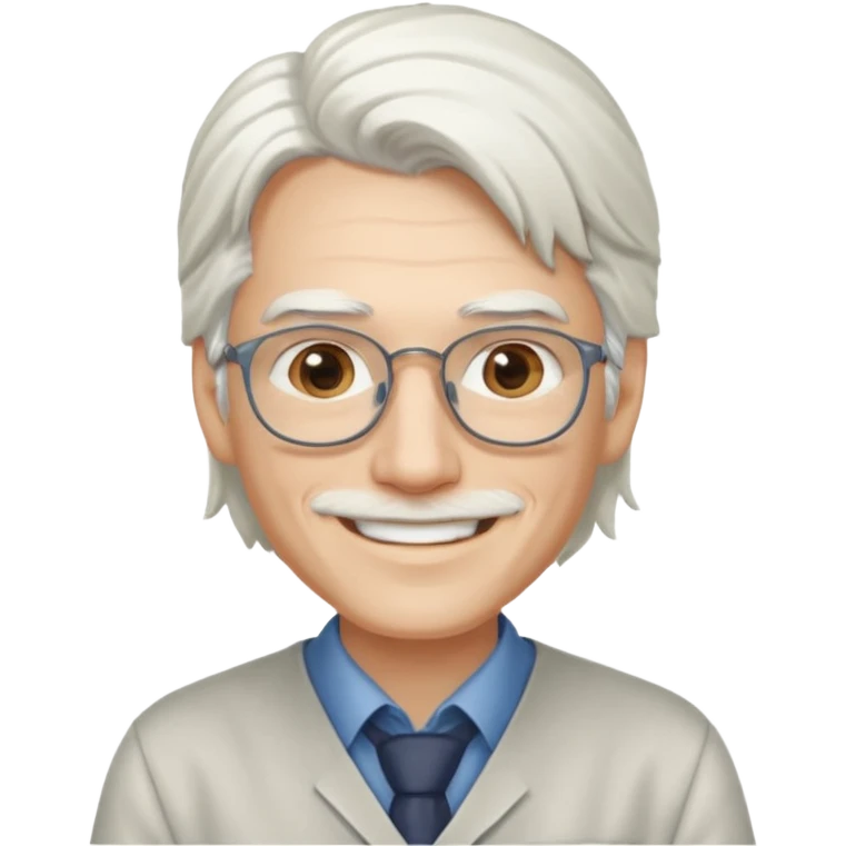 Profesora joven, sonrriente cabello blanco y de pelo largo sin letes con camisa emoji