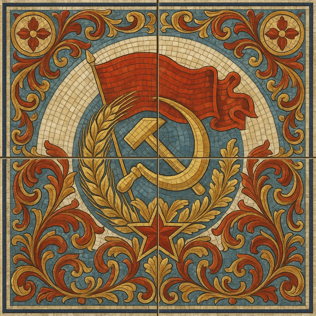 Kerama Marazzi style tile design featuring a Soviet-era mosaic motif, ornamental and decorative emoji