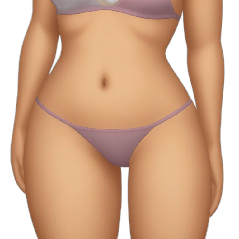 Slim-thicc Caucasian woman small panties hands-in-hair pose (beach body) full body emoji